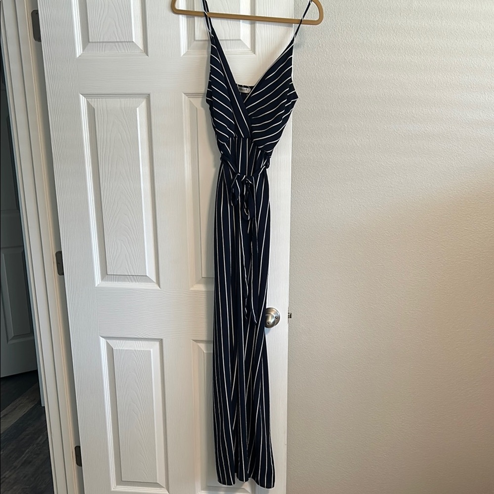 Navy and White Striped Jumpsuit